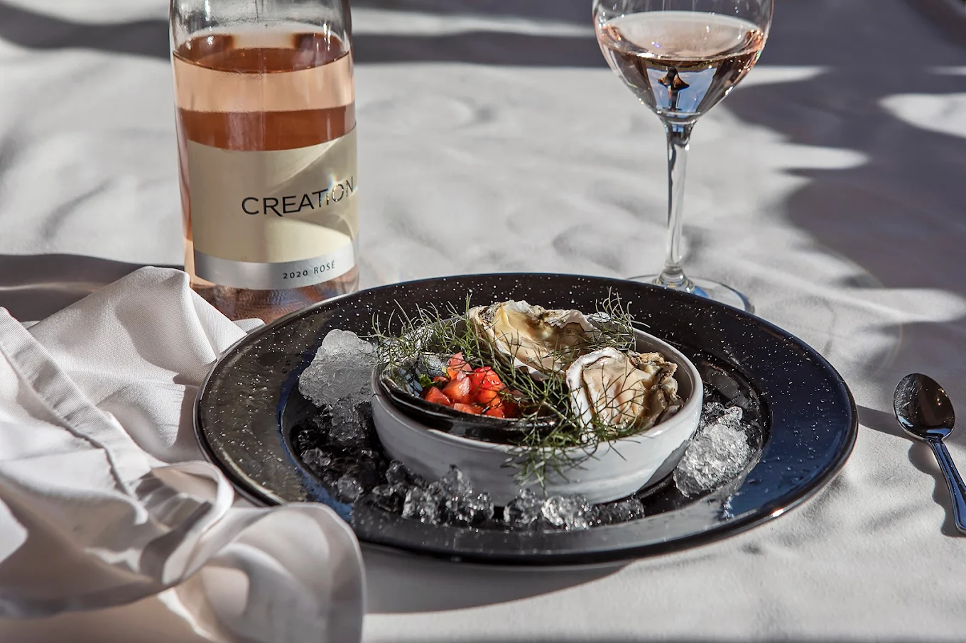 Creation wine paired with fresh seafood